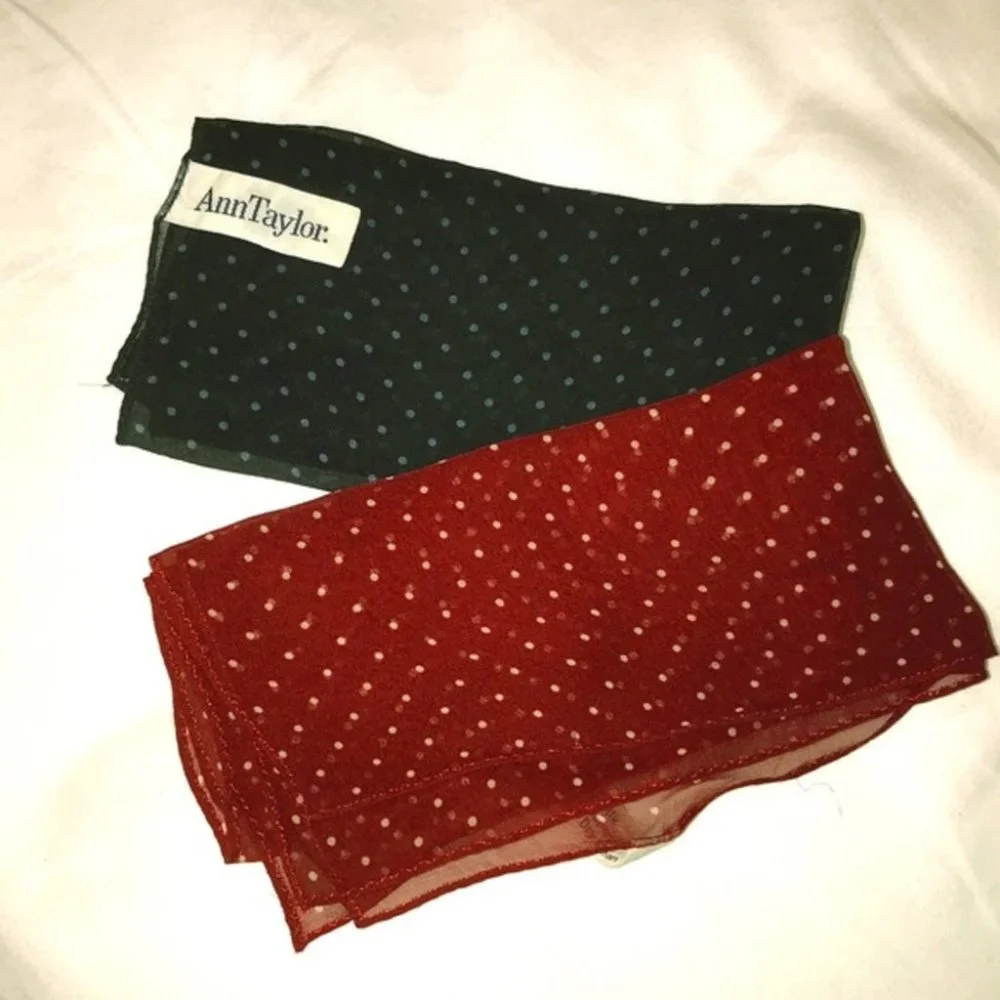 LOT‎ OF 2 Ann Taylor Polka Dot Scarf 100% SILK